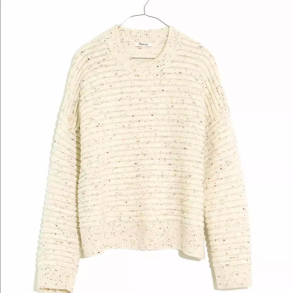 Madewell Cream Speckled Ribbed Turtleneck Sweater
